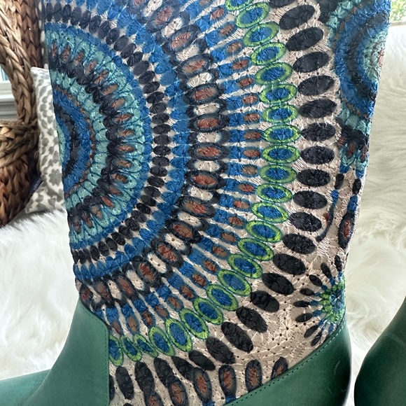 New, Turquoise Leather Spring Step Boots with Fabric Upper - Picture 5 of 6